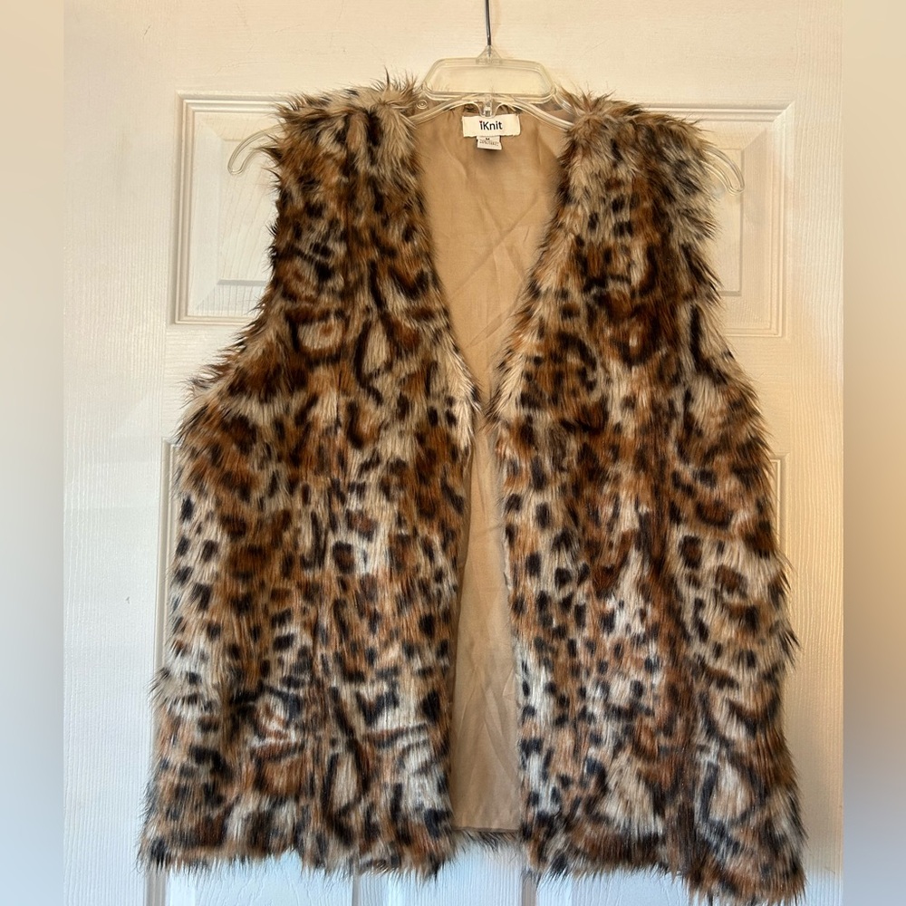 Faux Fur Vest brown tan leopard size M - Picture 10 of 10